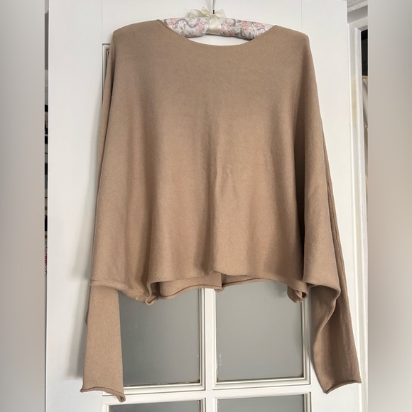 The Row Sweaters - The Row Cropped Camel Tan Dolman Sleeve Boatneck Sweater Knit Top